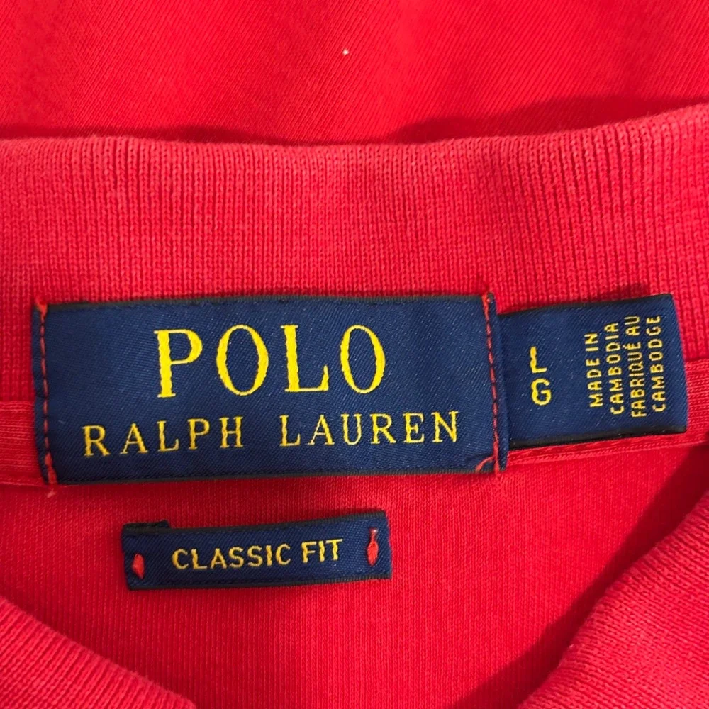 Polo Ralph Lauren Polo Shirt Mens L Red Classic Fit Short Sleeve Blue Pony Logo
